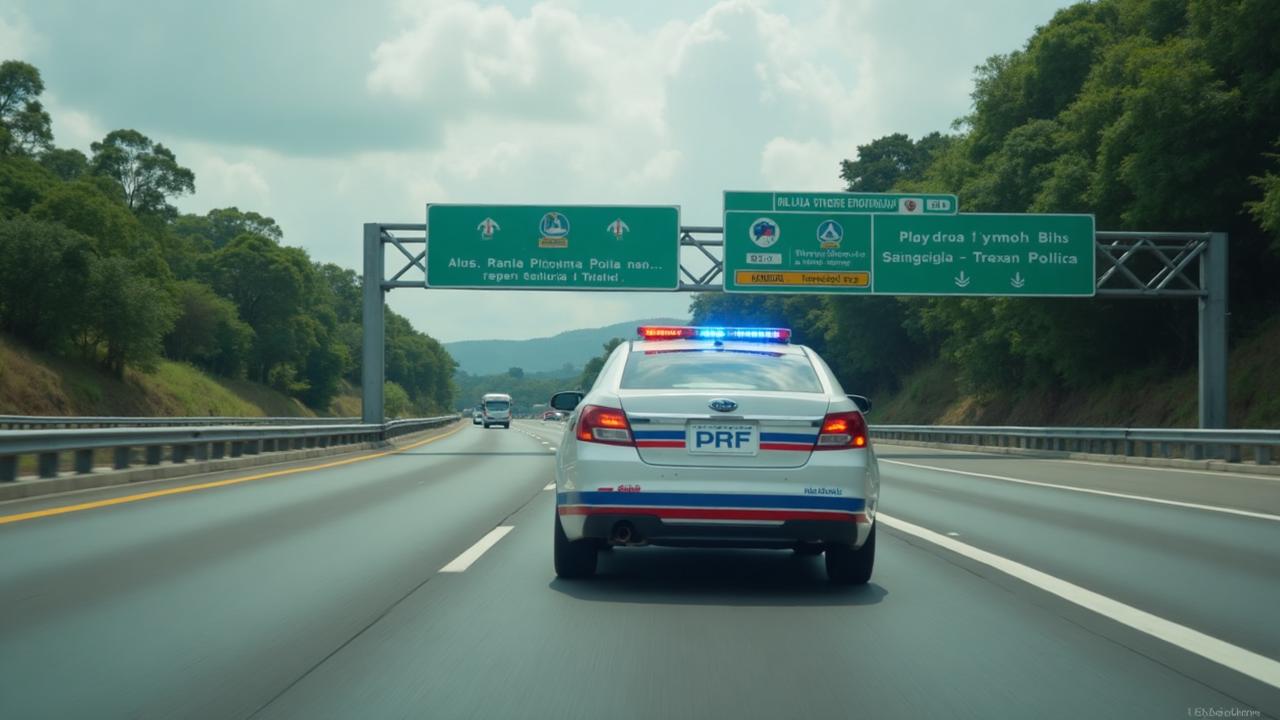 Rodovia federal com viatura da PRF - importância do cumprimento das leis de trânsito